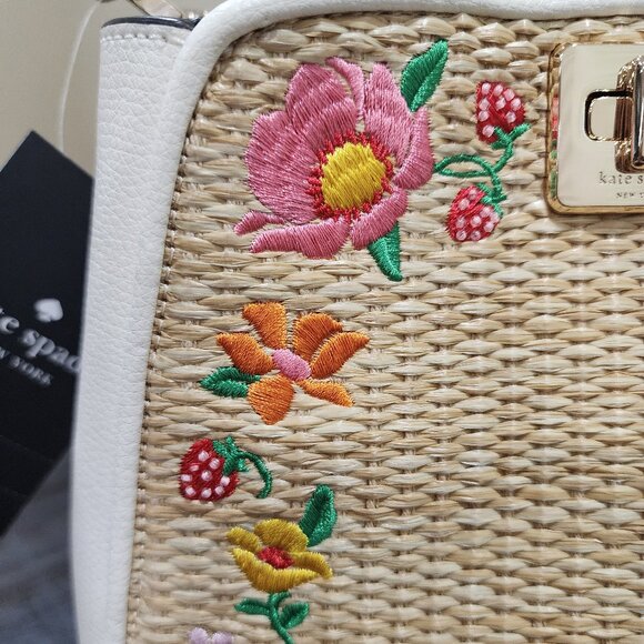 KATE SPADE PHOEBE EMBROIDERED STRAW TOP HANDLE SATCHEL-BRAND NEW WITH TAGS - Picture 4 of 7